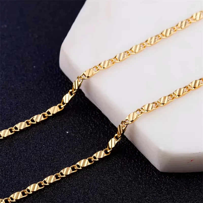 Women's 18K Gold 925 Silver 2MM Side Chain Necklace Jewelry