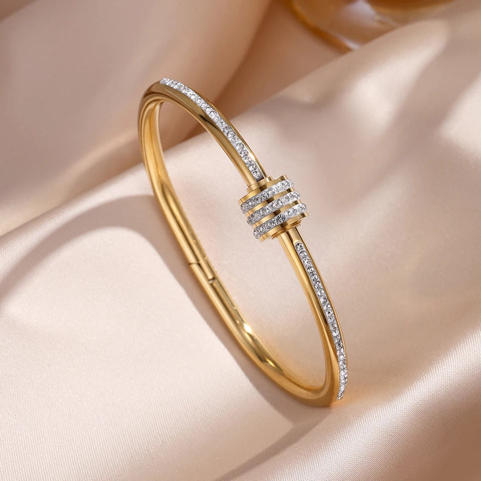 Women's Sparkling Zirconia Stainless Steel Stackable Bangle Set Gift