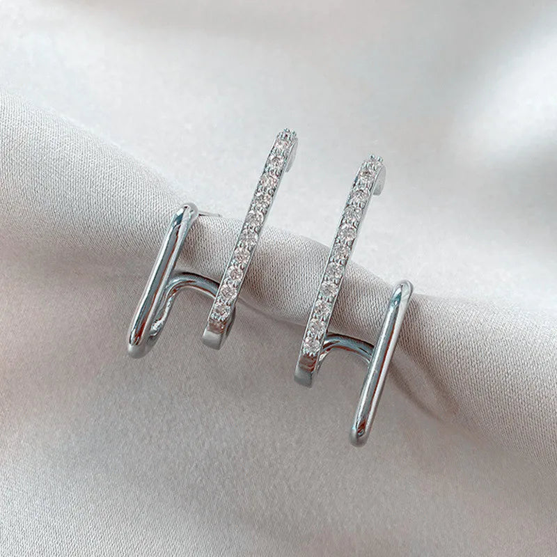 Korean Double Row Irregular U-Shape Gold Piercing Earrings Women