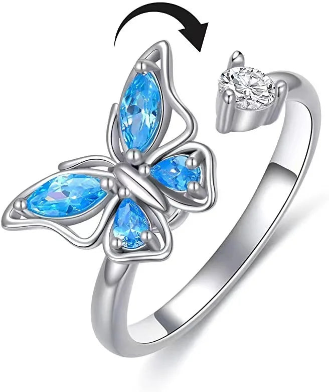 Anti-Stress Crystal Flower Spinner Ring Women Wedding Jewelry Gift