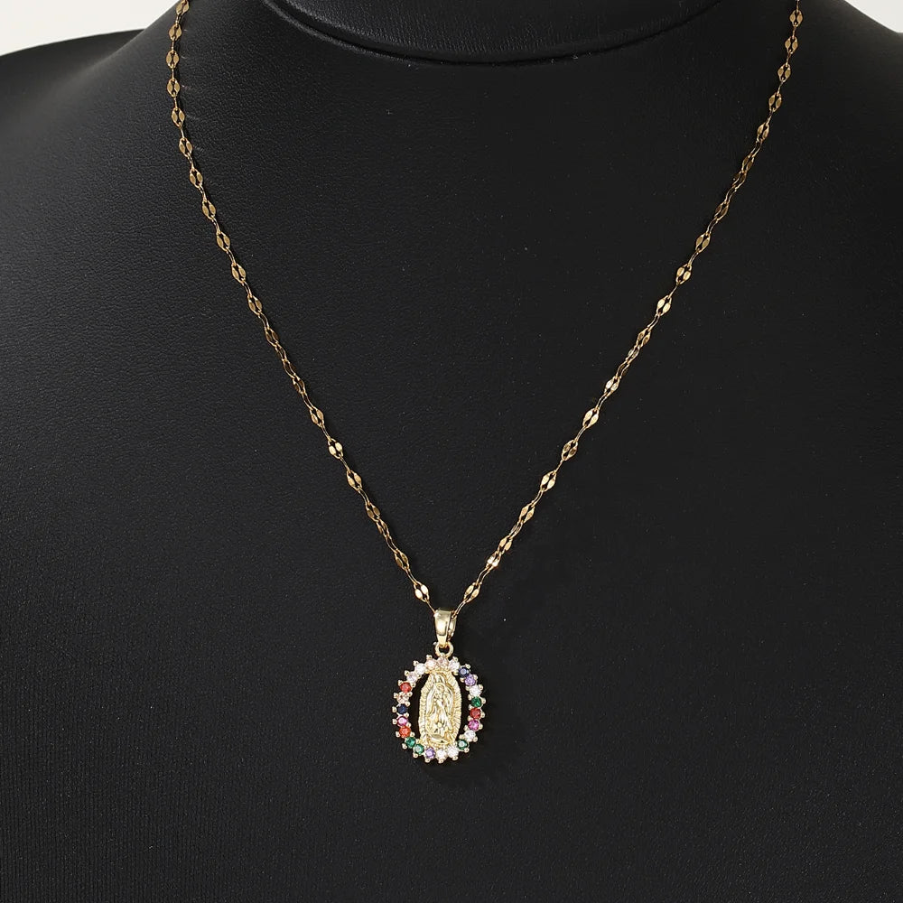 Fashion Micro Inlaid Zircon Virgin Mary Star Pendant Necklace Women
