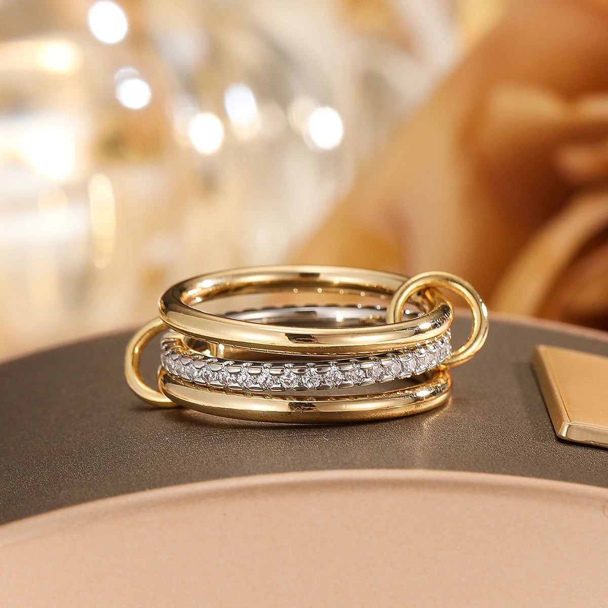 Women's Two-Color Copper Ring Set Hypoallergenic Stackable Jewelry