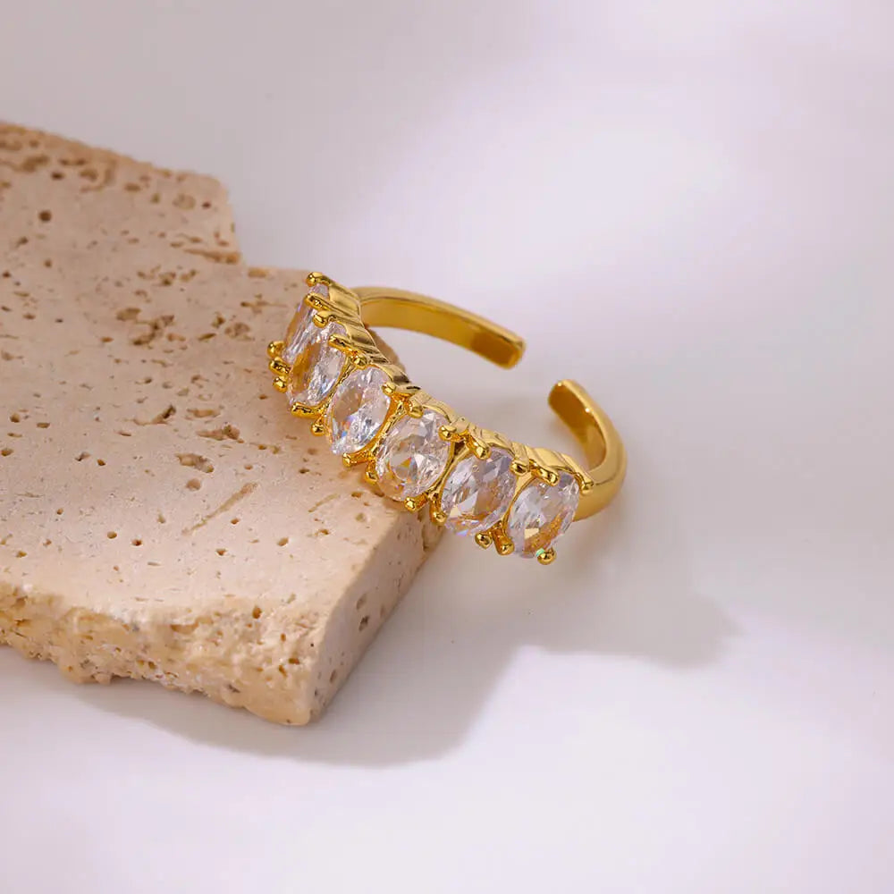 Luxury Zircon Heart Stainless Steel Ring Women Gold Wedding Gift