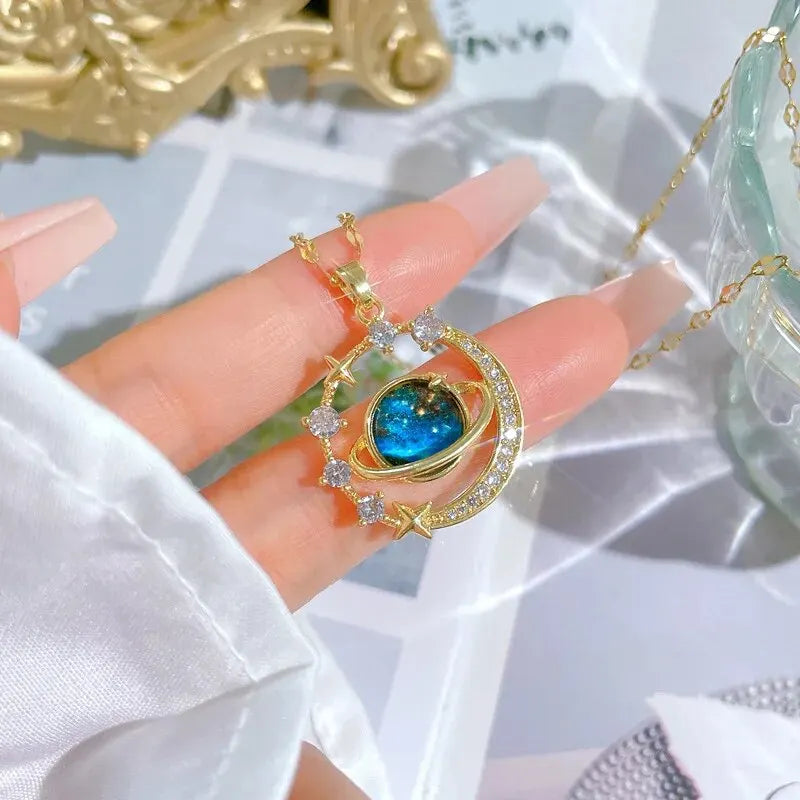 Luxury Starry Sky Star Moon Stainless Steel Clavicle Necklace Jewelry