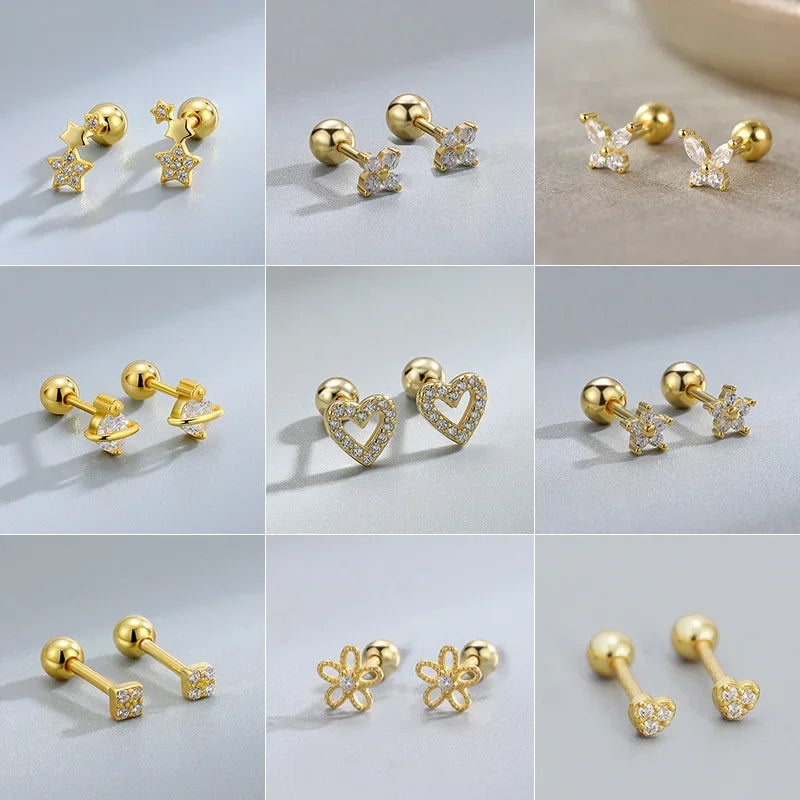 Fashion Heart Stud Earrings Women Hypoallergenic Cartilage Piercing