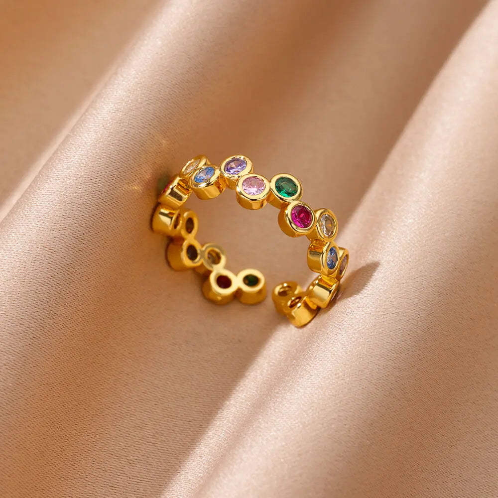 Luxury Zircon Heart Stainless Steel Ring Women Gold Wedding Gift