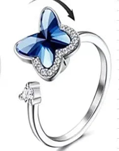 Anti-Stress Crystal Flower Spinner Ring Women Wedding Jewelry Gift