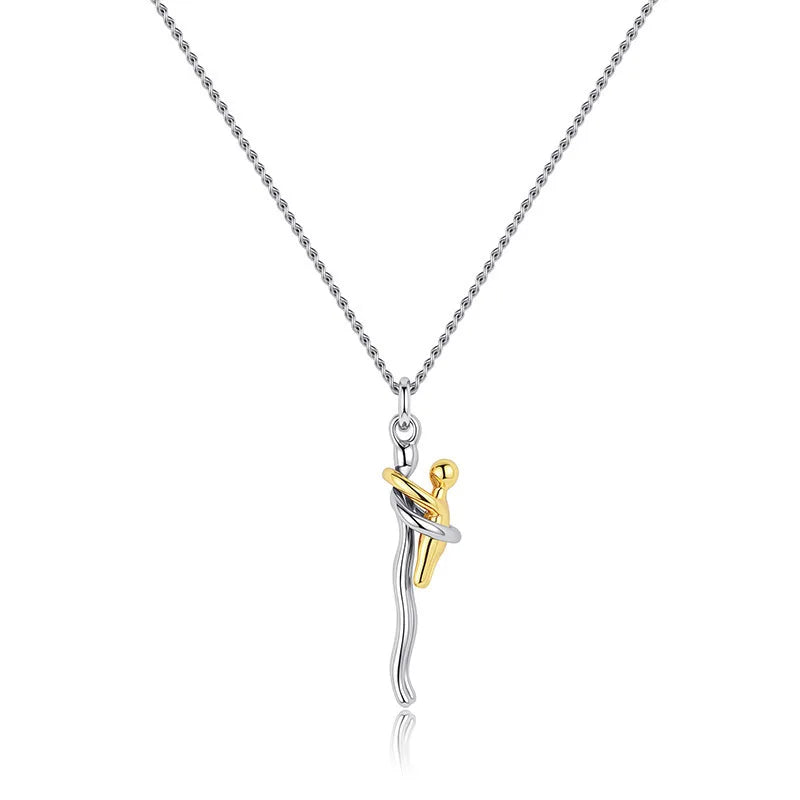Mother Child Hug Pendant Two-Tone Detachable Necklace Family Gift