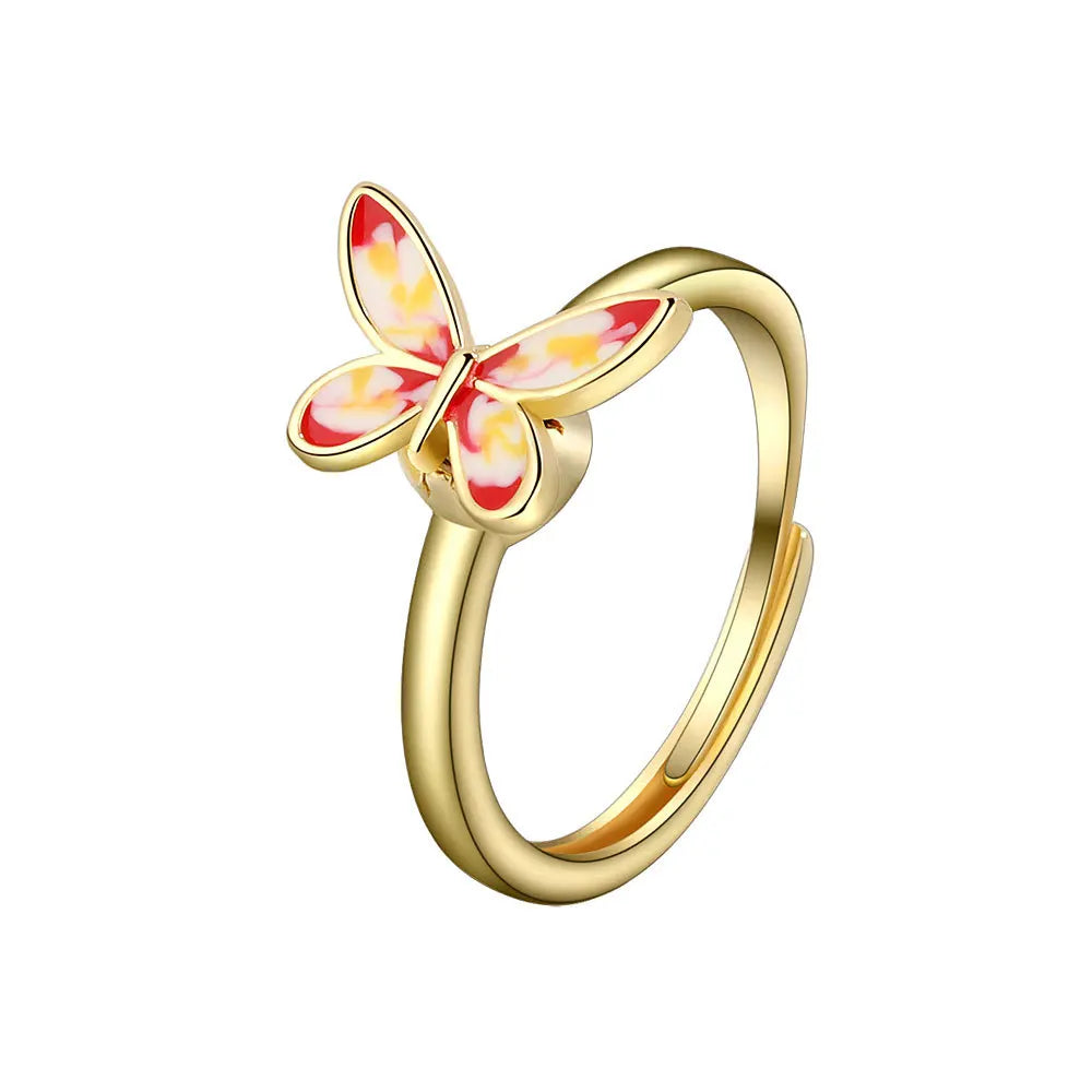 Anti-Stress Crystal Flower Spinner Ring Women Wedding Jewelry Gift