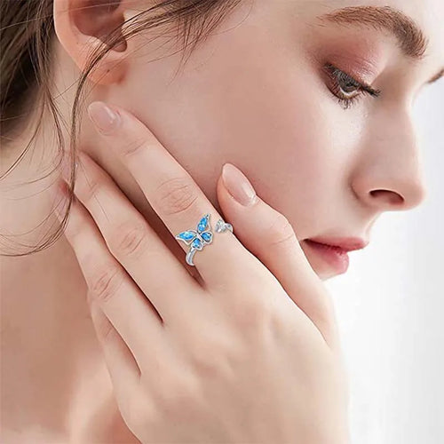 Anti-Stress Crystal Flower Spinner Ring Women Wedding Jewelry Gift