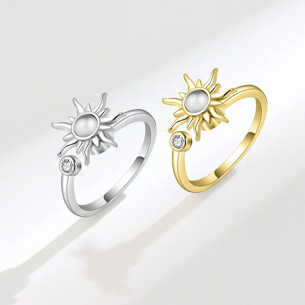 Anti-Stress Crystal Flower Spinner Ring Women Wedding Jewelry Gift