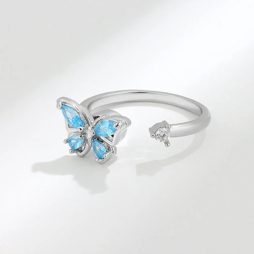 Anti-Stress Crystal Flower Spinner Ring Women Wedding Jewelry Gift