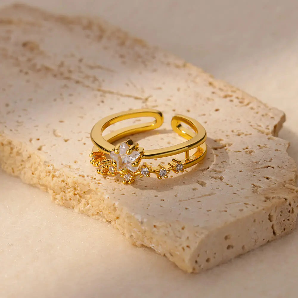 Luxury Zircon Heart Stainless Steel Ring Women Gold Wedding Gift