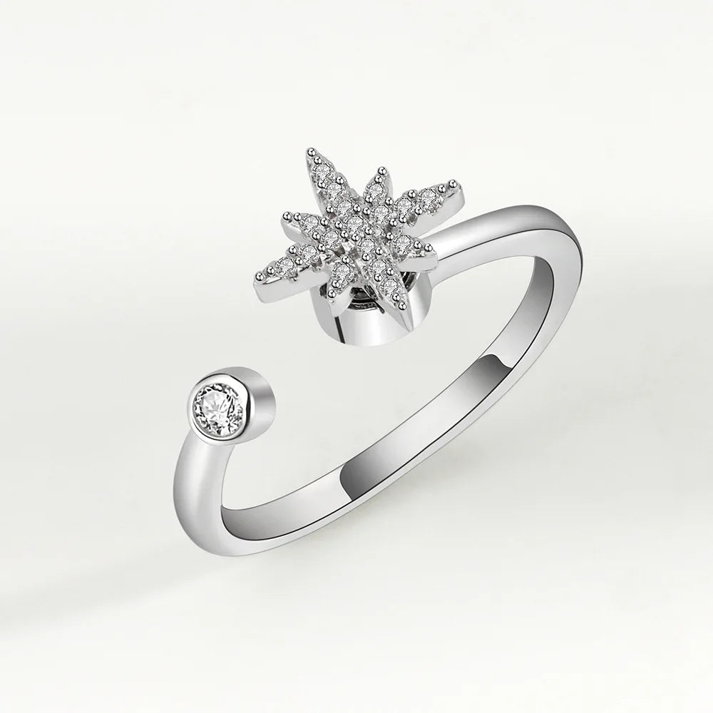 Anti-Stress Crystal Flower Spinner Ring Women Wedding Jewelry Gift