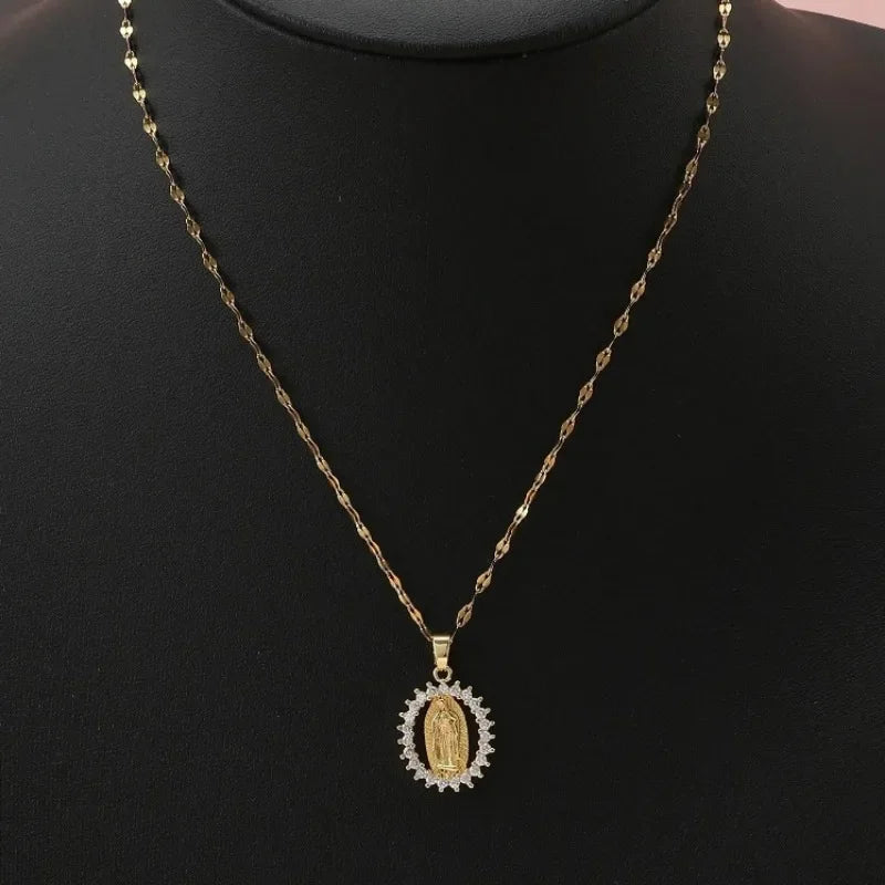 Fashion Micro Inlaid Zircon Virgin Mary Star Pendant Necklace Women