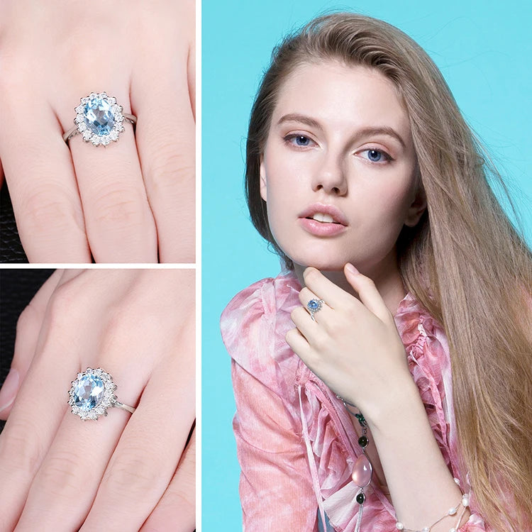 Royal Elegance Princess Diana Inspired Blue Sapphire Ring in 925 Sterling Silver with Natural Gemstones