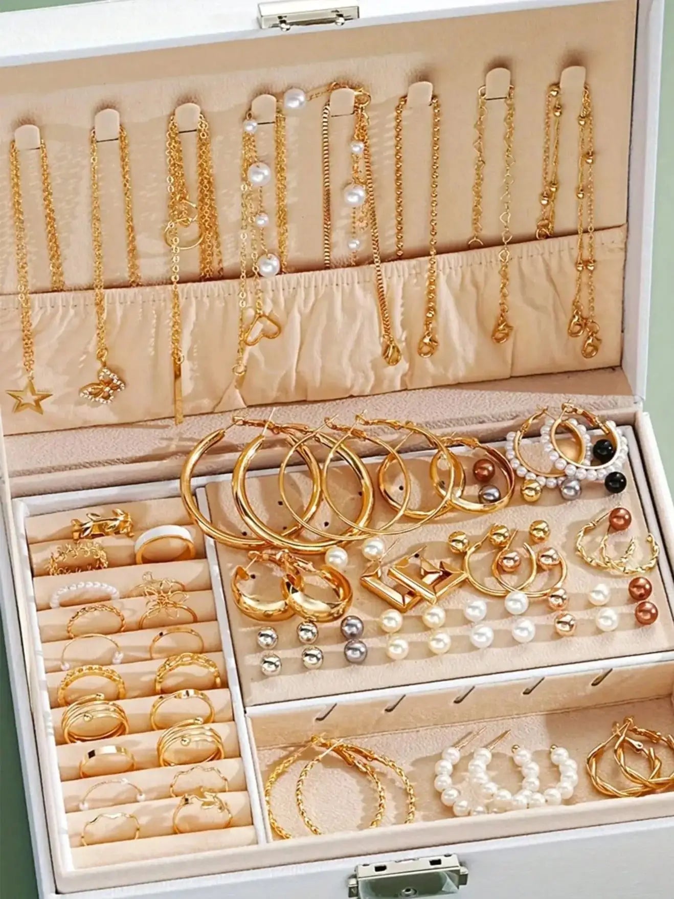 Women's 86pcs Pearl Multi-Layer Necklace Earrings Ring Jewelry Set (No Box)