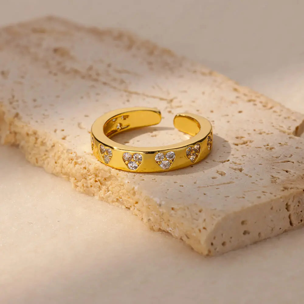 Luxury Zircon Heart Stainless Steel Ring Women Gold Wedding Gift