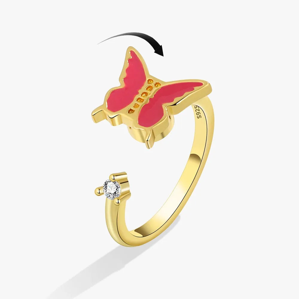 Anti-Stress Crystal Flower Spinner Ring Women Wedding Jewelry Gift