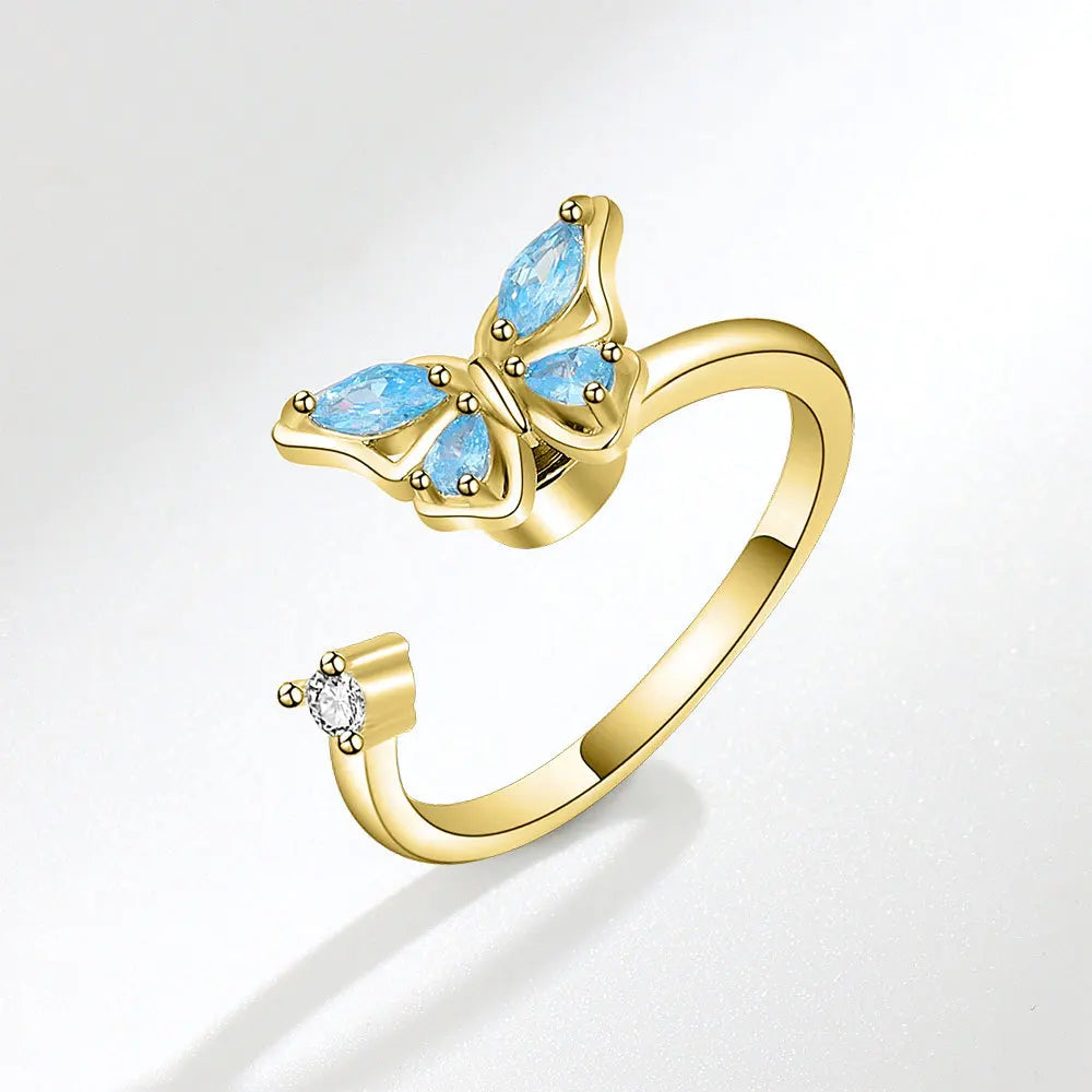 Anti-Stress Crystal Flower Spinner Ring Women Wedding Jewelry Gift