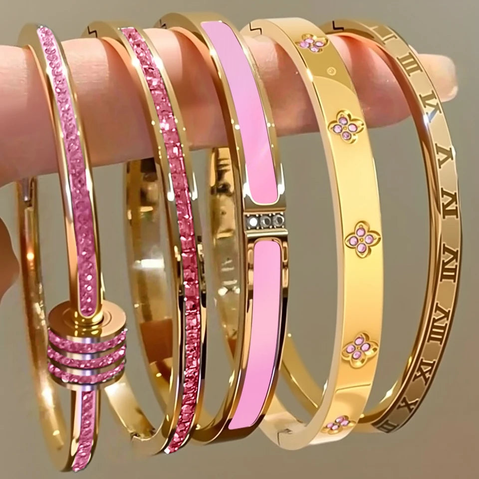 Women's Sparkling Zirconia Stainless Steel Stackable Bangle Set Gift