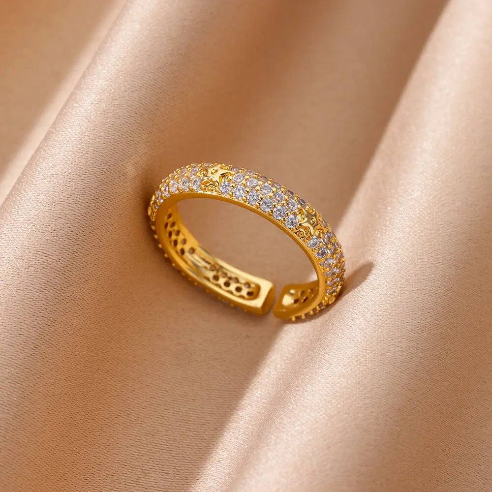 Luxury Zircon Heart Stainless Steel Ring Women Gold Wedding Gift