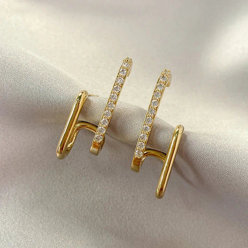 Korean Double Row Irregular U-Shape Gold Piercing Earrings Women