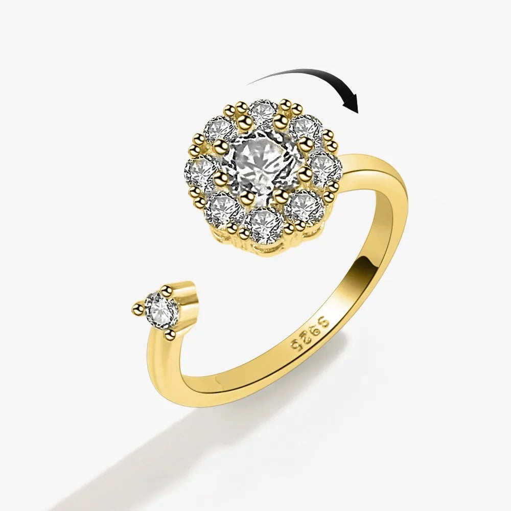 Anti-Stress Crystal Flower Spinner Ring Women Wedding Jewelry Gift