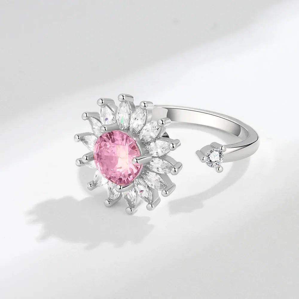 Anti-Stress Crystal Flower Spinner Ring Women Wedding Jewelry Gift