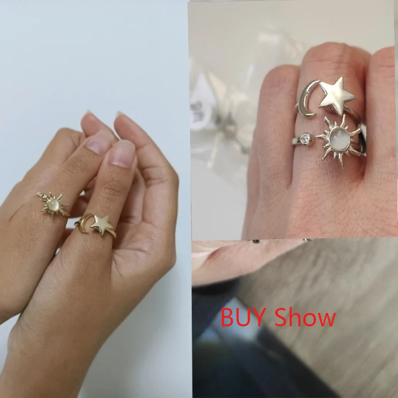 Sun & Star Fidget Ring – Stainless Steel