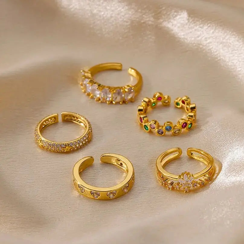 Luxury Zircon Heart Stainless Steel Ring Women Gold Wedding Gift