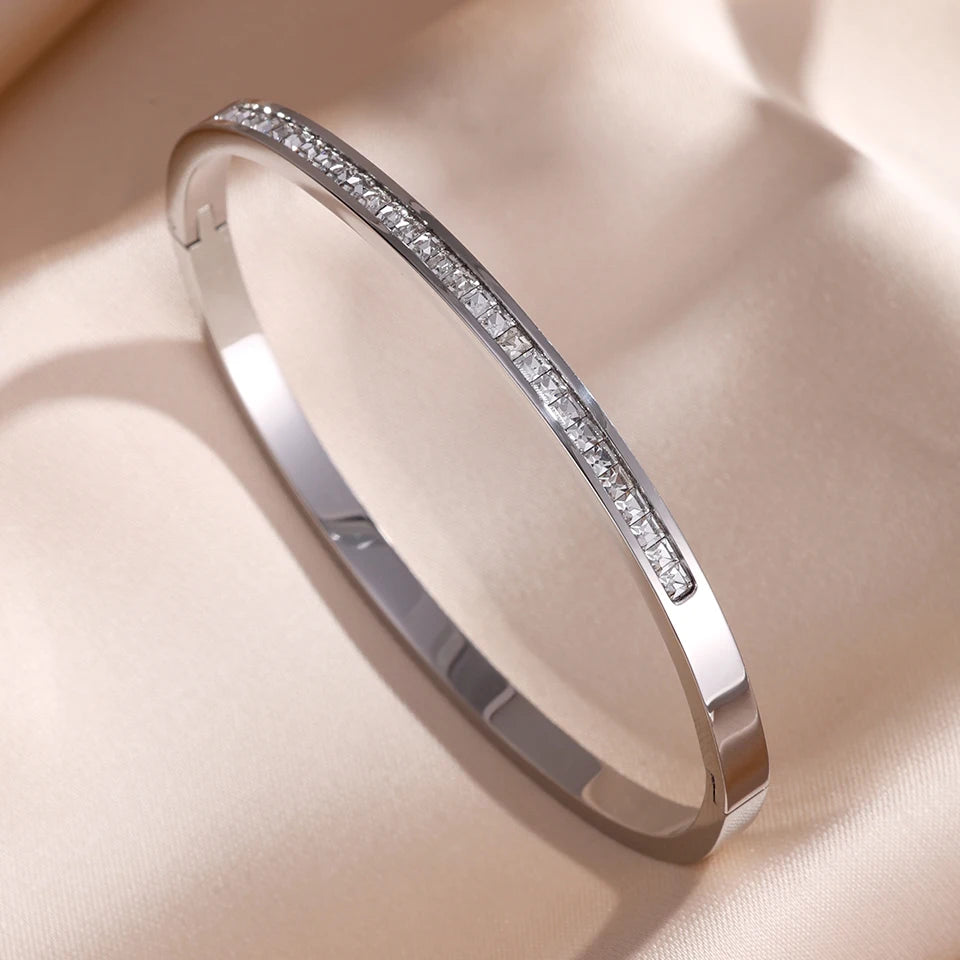 Women's Sparkling Zirconia Stainless Steel Stackable Bangle Set Gift