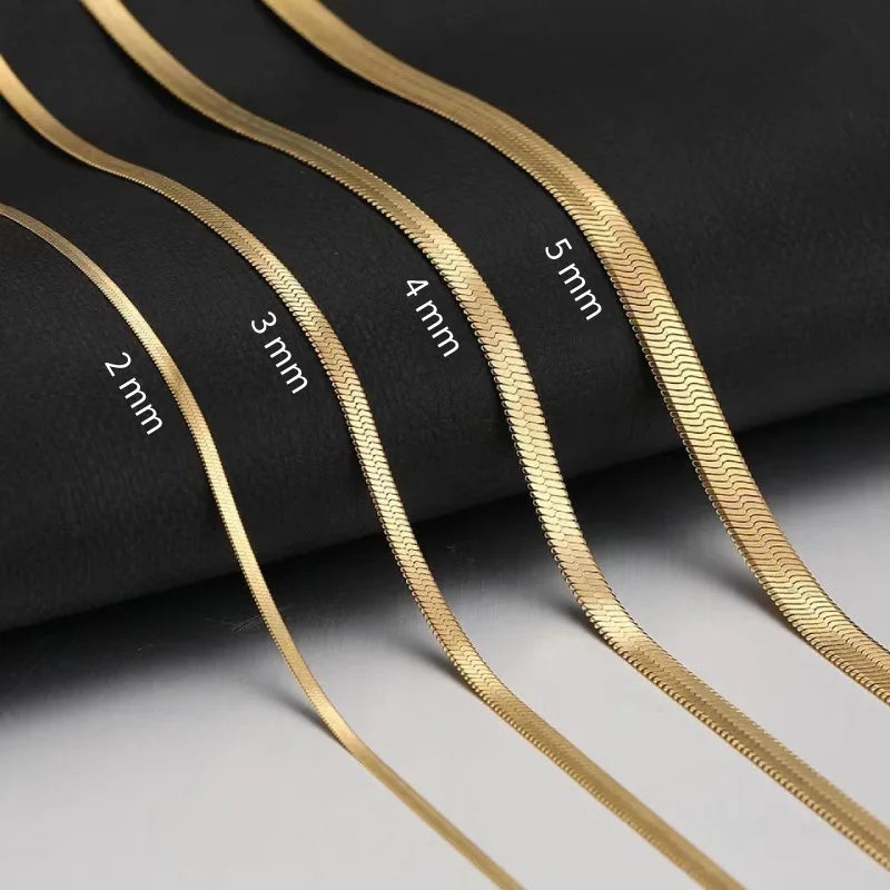 Unisex Herringbone Snake Chain Necklace Stainless Steel Gold Color