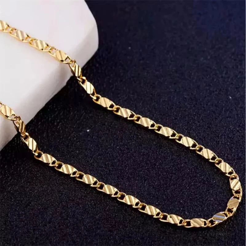 Women's 18K Gold 925 Silver 2MM Side Chain Necklace Jewelry