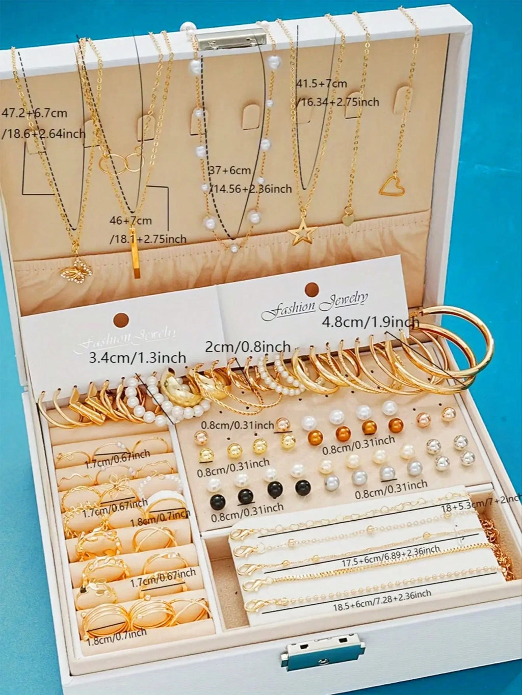 Women's 86pcs Pearl Multi-Layer Necklace Earrings Ring Jewelry Set (No Box)