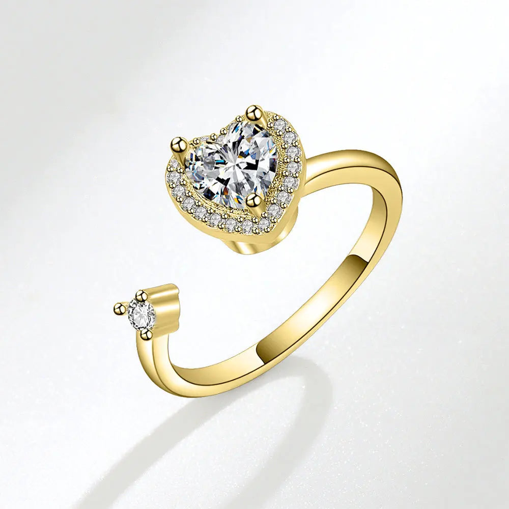 Anti-Stress Crystal Flower Spinner Ring Women Wedding Jewelry Gift