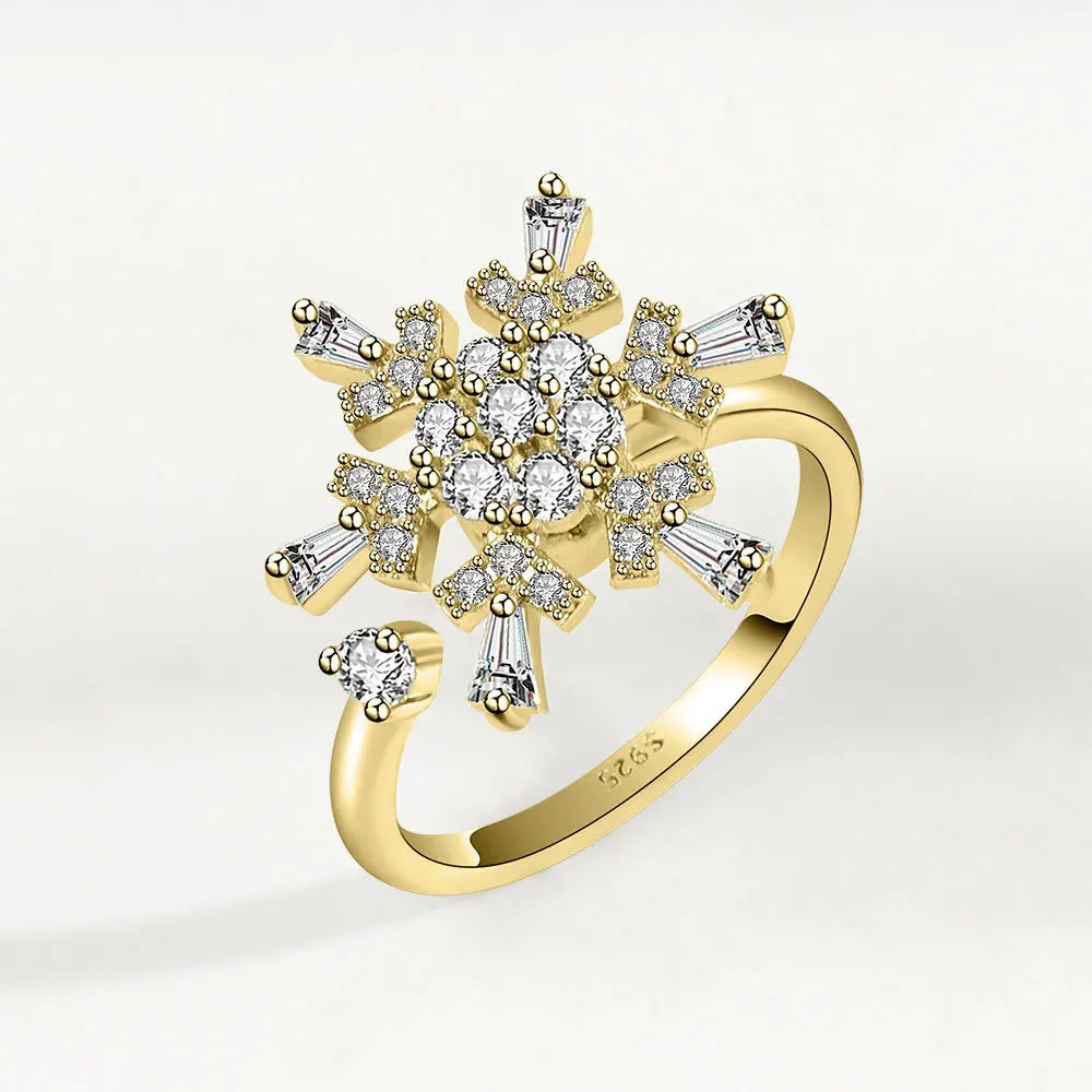 Anti-Stress Crystal Flower Spinner Ring Women Wedding Jewelry Gift