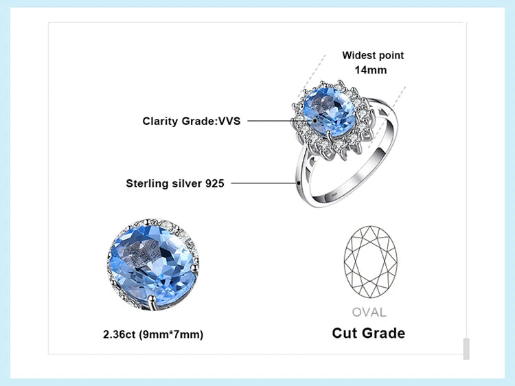 Royal Elegance Princess Diana Inspired Blue Sapphire Ring in 925 Sterling Silver with Natural Gemstones