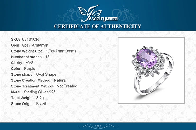 Royal Elegance Princess Diana Inspired Blue Sapphire Ring in 925 Sterling Silver with Natural Gemstones