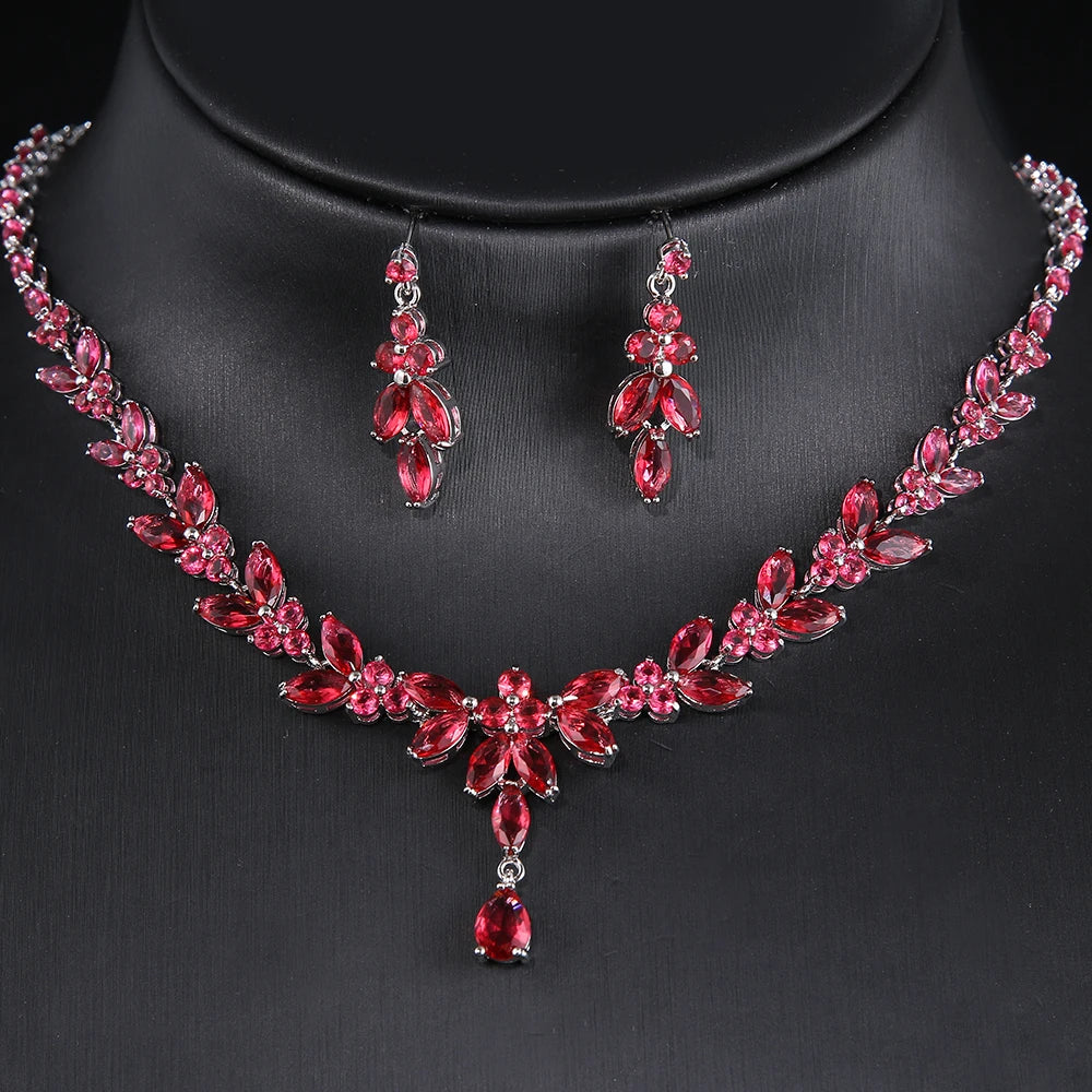 Women's CZ Stud Earrings Necklace Jewelry Set Wedding Party Gift