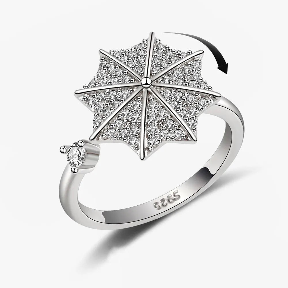 Anti-Stress Crystal Flower Spinner Ring Women Wedding Jewelry Gift