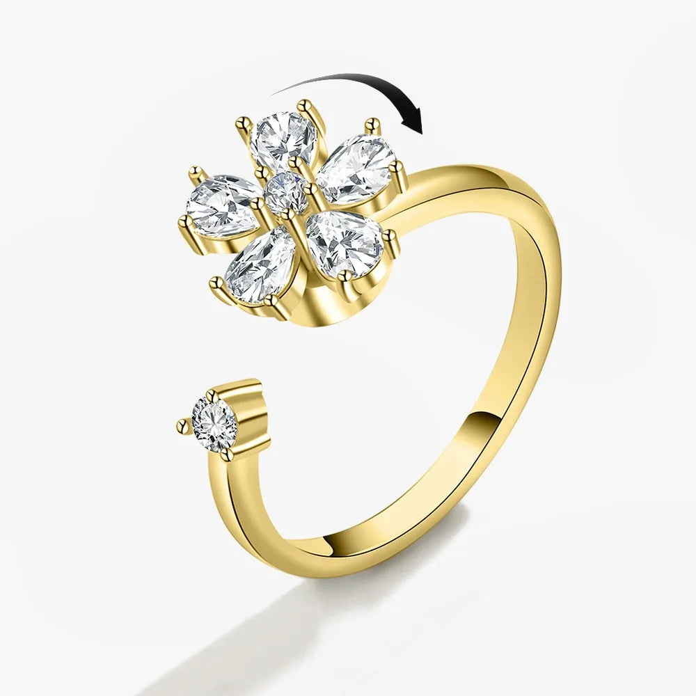 Anti-Stress Crystal Flower Spinner Ring Women Wedding Jewelry Gift