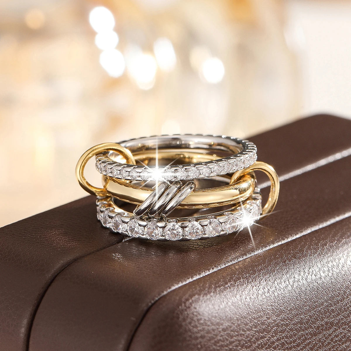 Women's Two-Color Copper Ring Set Hypoallergenic Stackable Jewelry