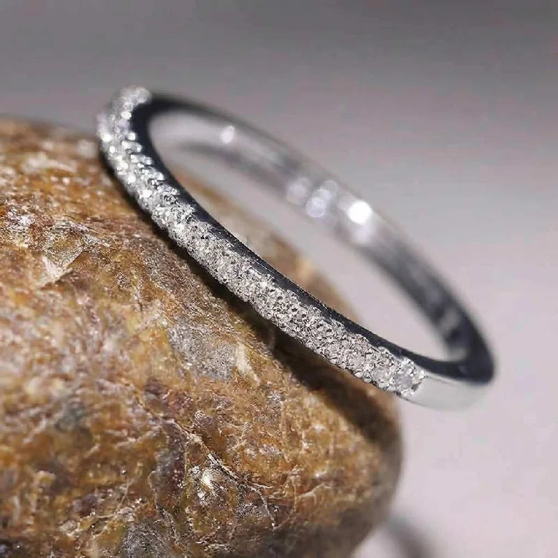 Women's 925 Silver 2mm Zircon Stackable Plain Ring Fine Jewelry