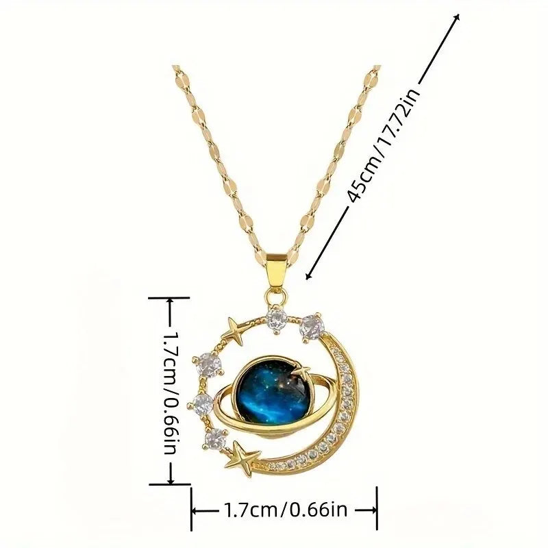 Luxury Starry Sky Star Moon Stainless Steel Clavicle Necklace Jewelry