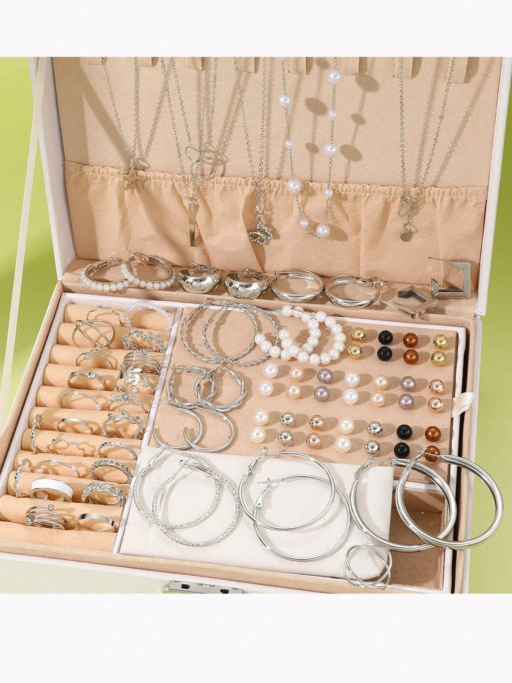 Women's 86pcs Pearl Multi-Layer Necklace Earrings Ring Jewelry Set (No Box)