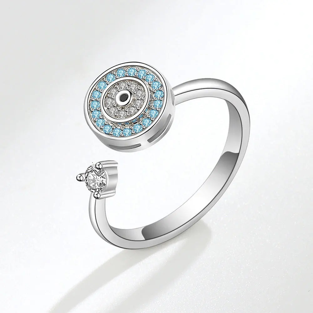 Anti-Stress Crystal Flower Spinner Ring Women Wedding Jewelry Gift
