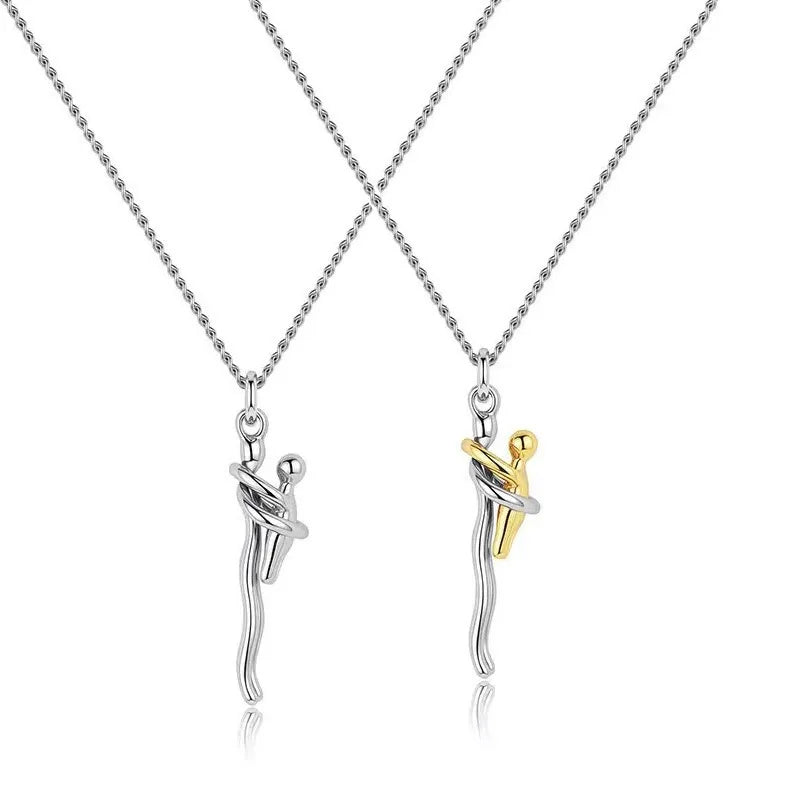 Mother Child Hug Pendant Two-Tone Detachable Necklace Family Gift