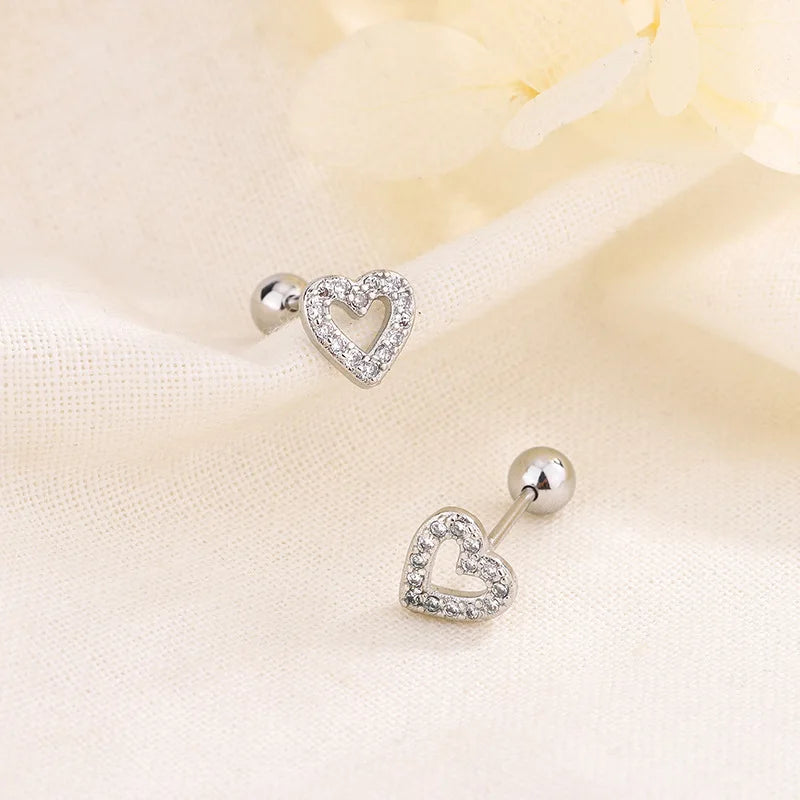 Fashion Heart Stud Earrings Women Hypoallergenic Cartilage Piercing