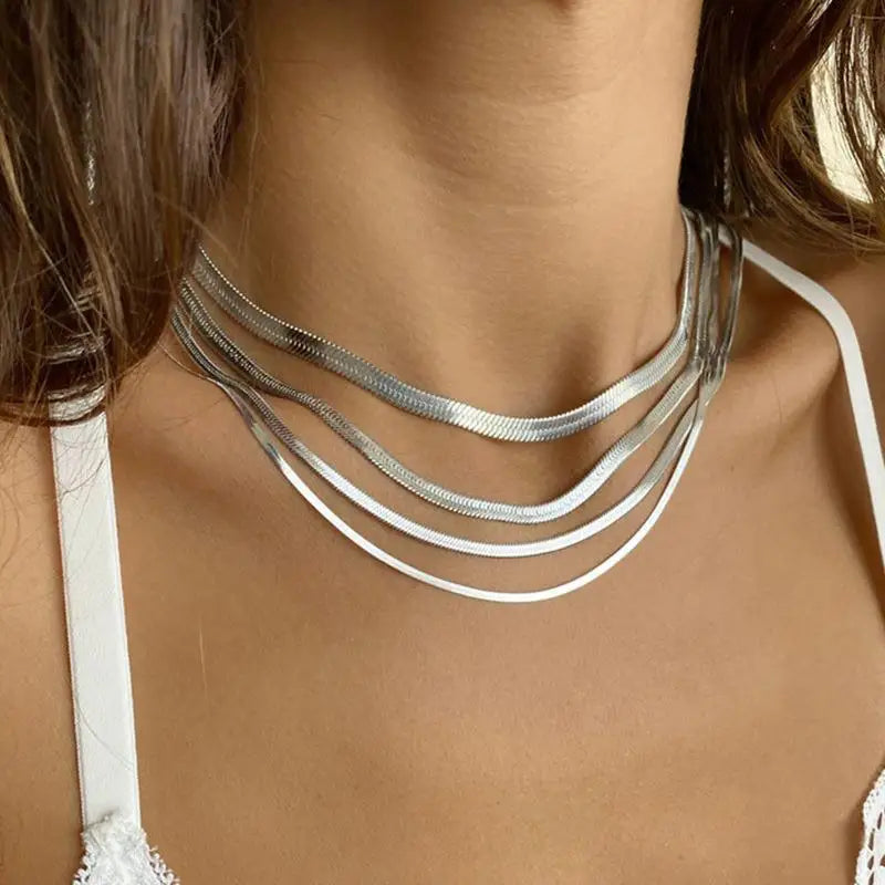Unisex Herringbone Snake Chain Necklace Stainless Steel Gold Color